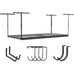 imageSafeRacks Overhead Garage Storage Rack Heavy Duty Racks for Garage w 600 lb Capacity Easy Garage Storage Adjustable Storage Rack Ceiling Mount Storage for Garage 4x8 White 24quot45quot 2 PackHammertone