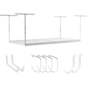 imageSafeRacks Overhead Garage Storage Rack Heavy Duty Racks for Garage w 600 lb Capacity Easy Garage Storage Adjustable Storage Rack Ceiling Mount Storage for Garage 4x8 White 24quot45quot 2 PackWhite