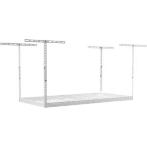 imageSafeRacks 2x8 Overhead Garage Storage Rack  400 Pound Weight Capacity Height Adjustable Steel CeilingMounted Rack with Accessories Hammertone 2445White