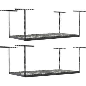 imageSafeRacks Overhead Garage Storage Rack Heavy Duty Racks for Garage w 600 lb Capacity Easy Garage Storage Adjustable Storage Rack Ceiling Mount Storage for Garage 4x8 White 2445 2 PackHammertone