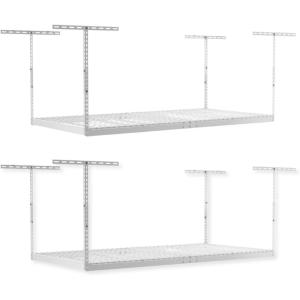 imageSafeRacks Overhead Garage Storage Rack Heavy Duty Racks for Garage w 600 lb Capacity Easy Garage Storage Adjustable Storage Rack Ceiling Mount Storage for Garage 4x8 White 2445 2 PackWhite